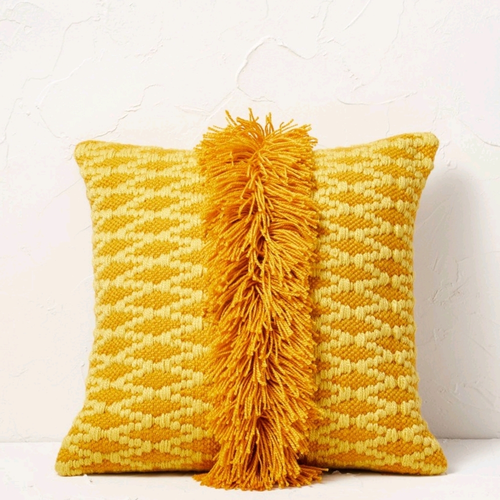 2!! Opalhouse Jungalow NWT Diamond Texture Woven Throw Pillow 18" in Gold Yellow
